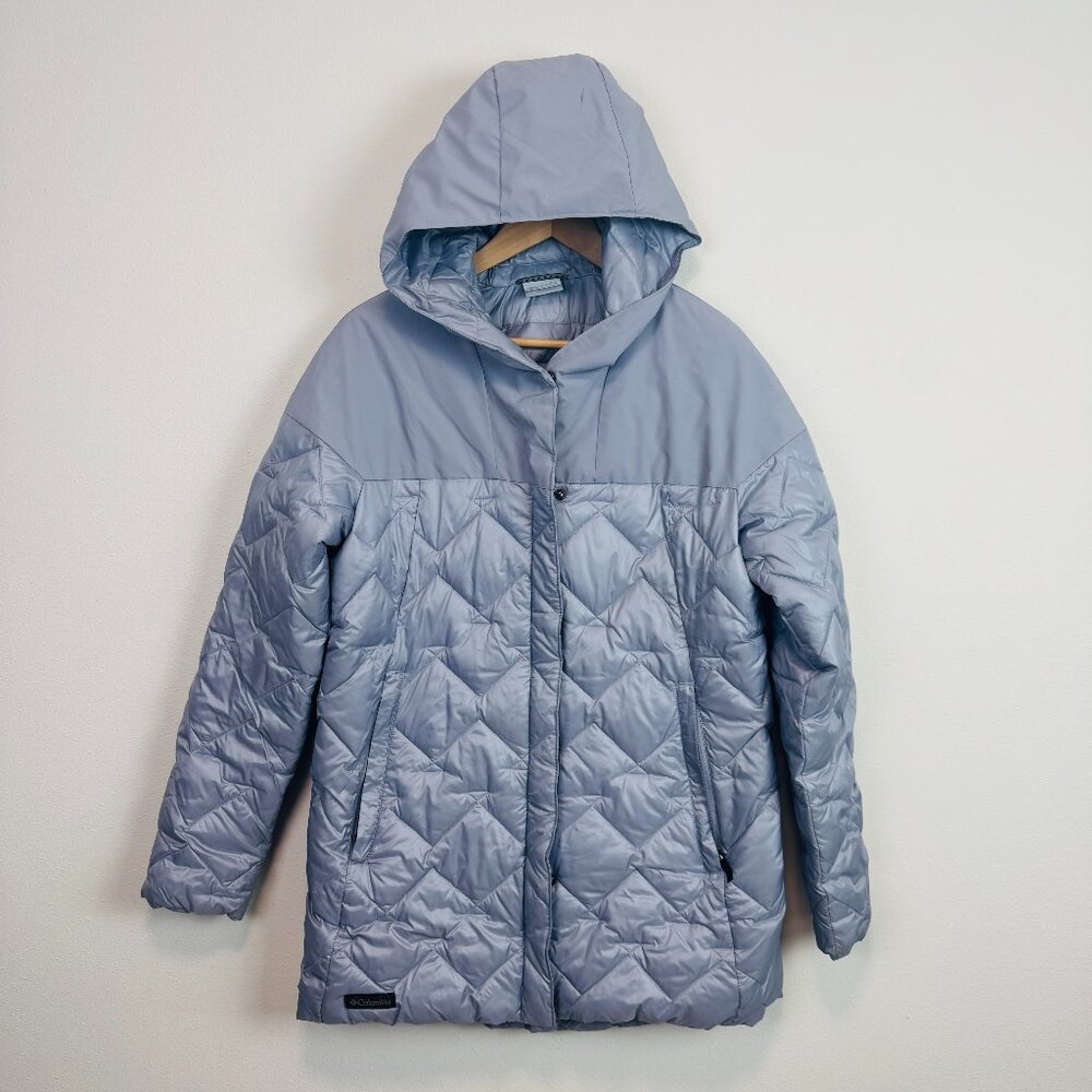 Columbia Womens Puffer Jacket with hood Large lilac gray hooded coat